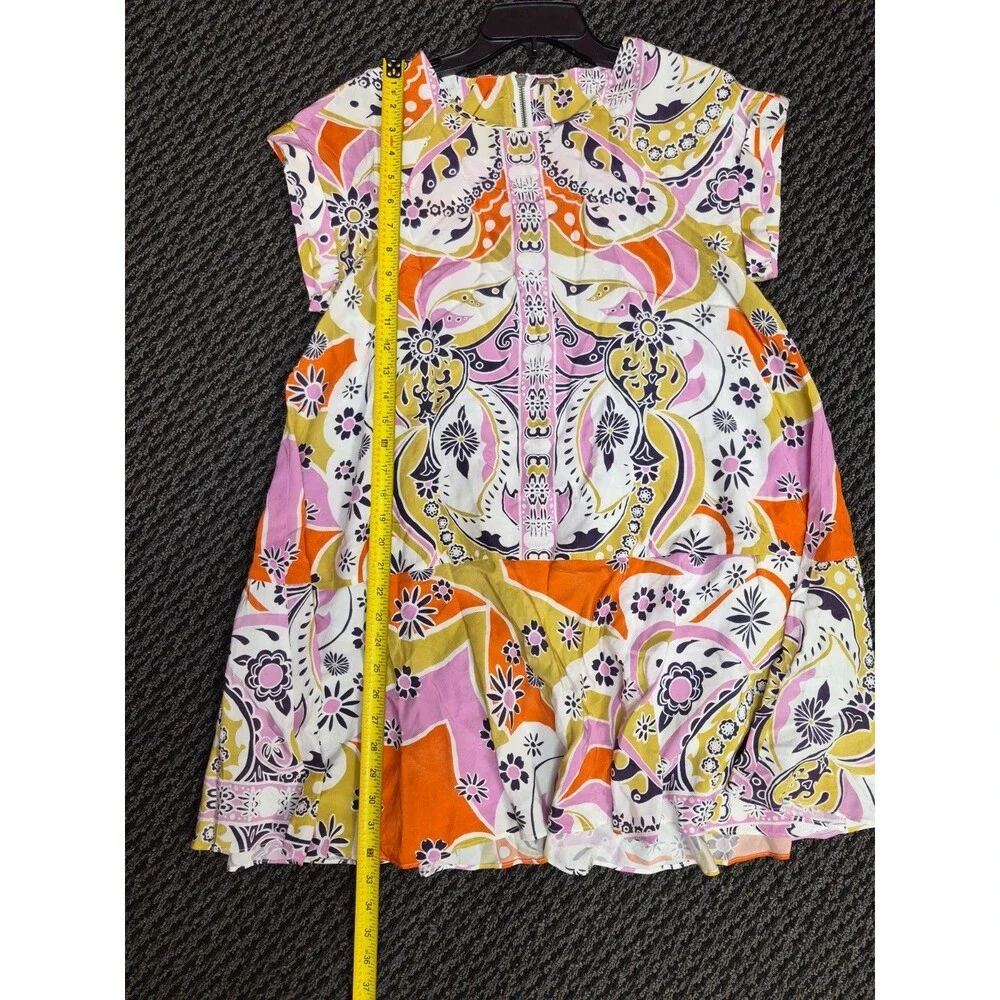 Free People Multicolor Paisley Shift Dress XS Mini Short Sleeve Boho Retro Flora